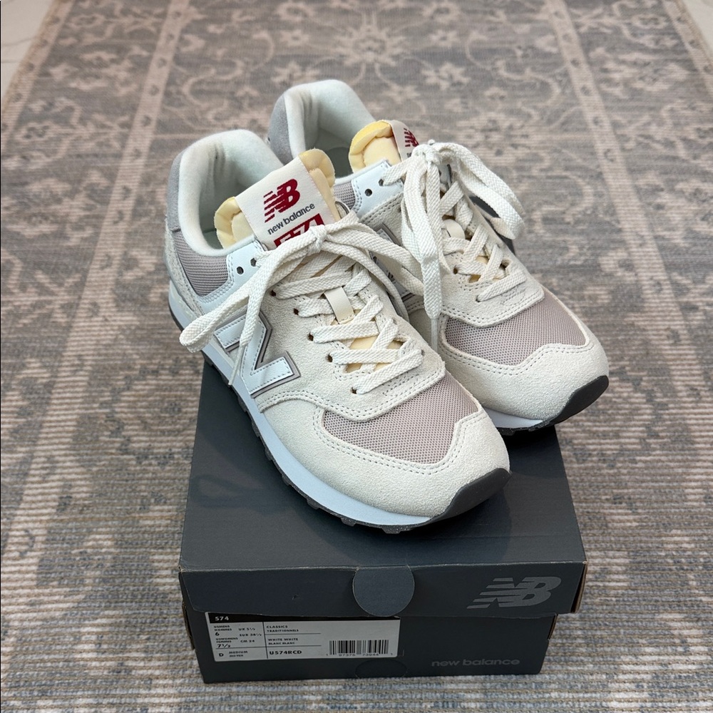 New Balance Women’s 574 Cream and White Sneakers